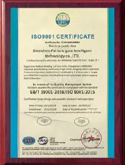 ISO 9001 quality management certificate