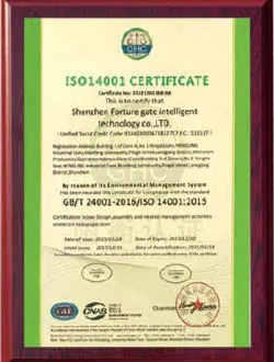 ISO 14001 environmental management certificate