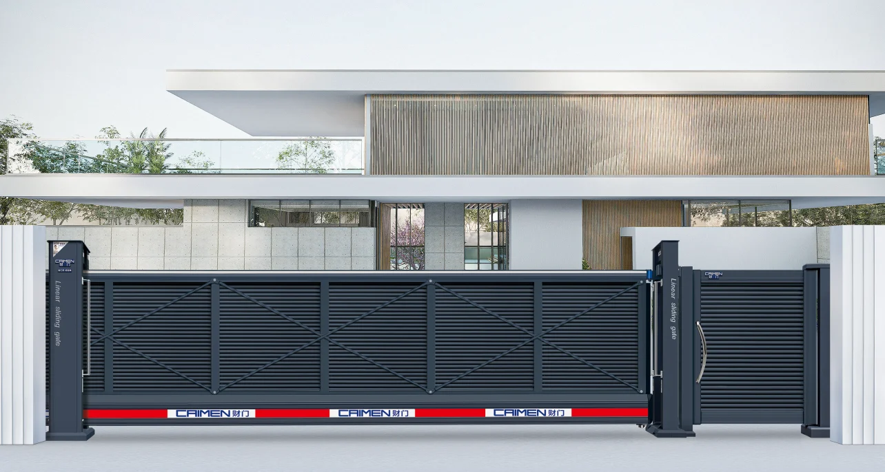 Automated courtyard gate at a modern residence