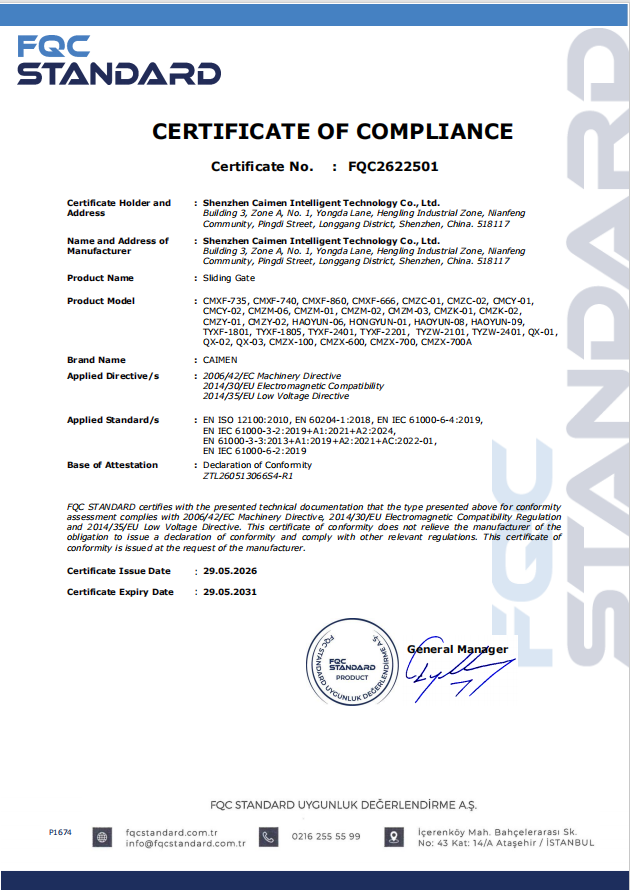 Sliding Gate CE Certificate