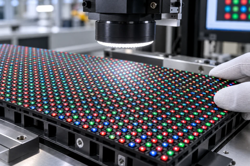 LED packages examined under magnification