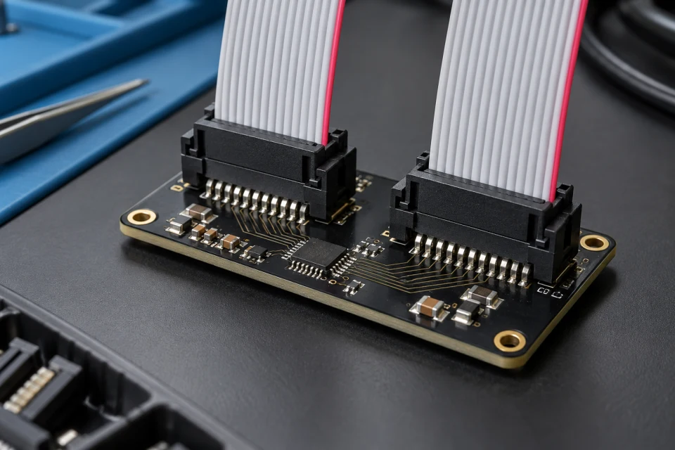 Ribbon leads seated in HUB board headers
