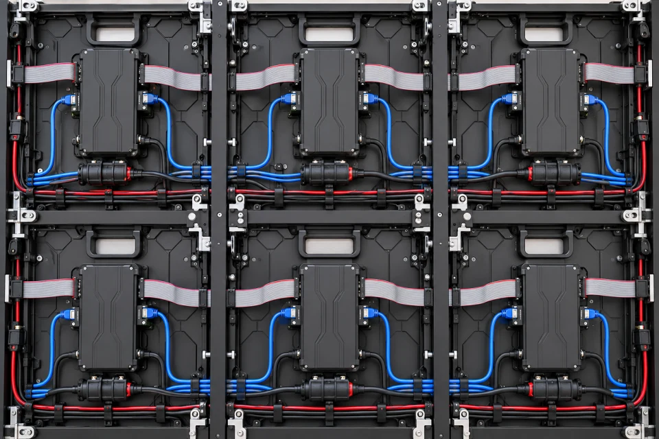 Signal cables routed behind LED cabinets