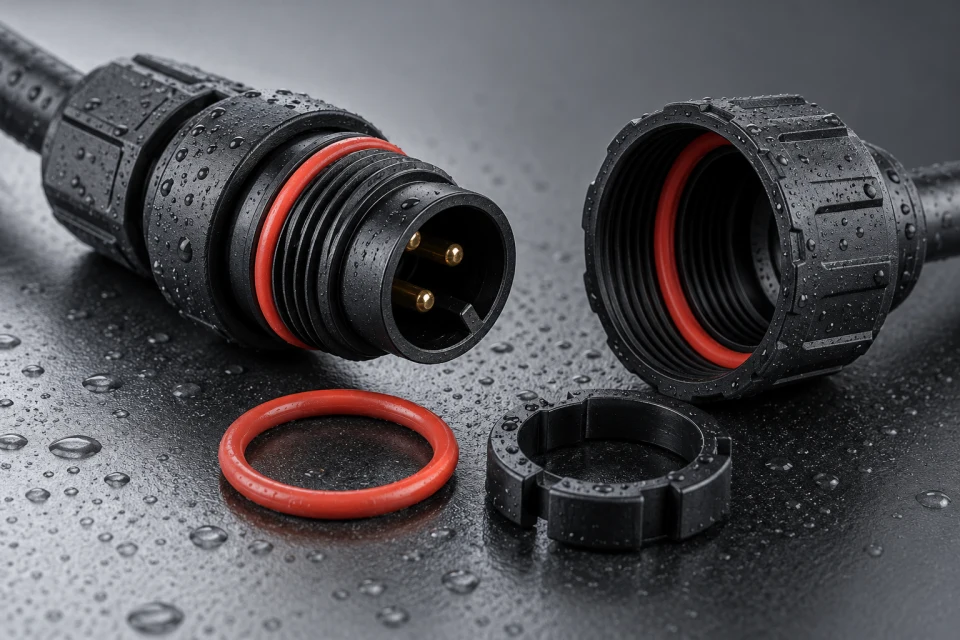 Gaskets and locking parts of a waterproof power connector